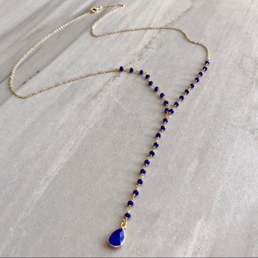 💧14K Blue Chalcedony Rosary Necklace - Picture 2 of 7